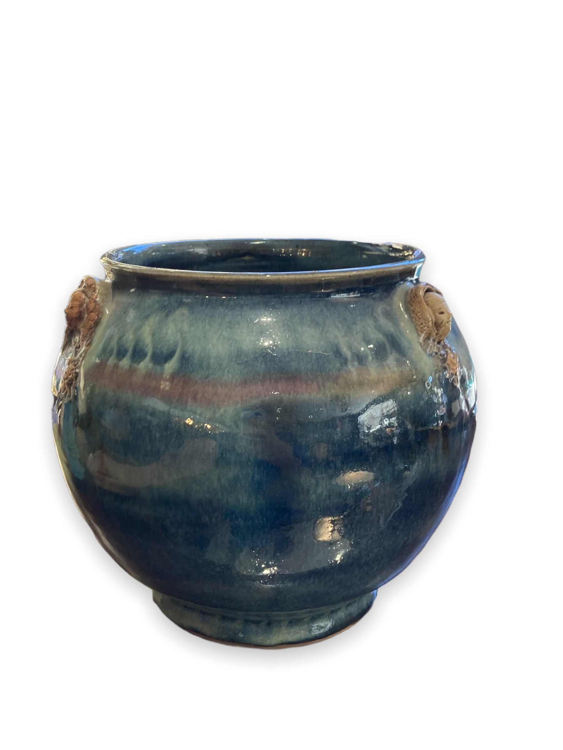 Raku Large Enamelled Ceramic Basin with Anthropomorphic Sockets