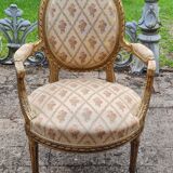 Pair of armchairs medallion in gilded wood Louis XVI style