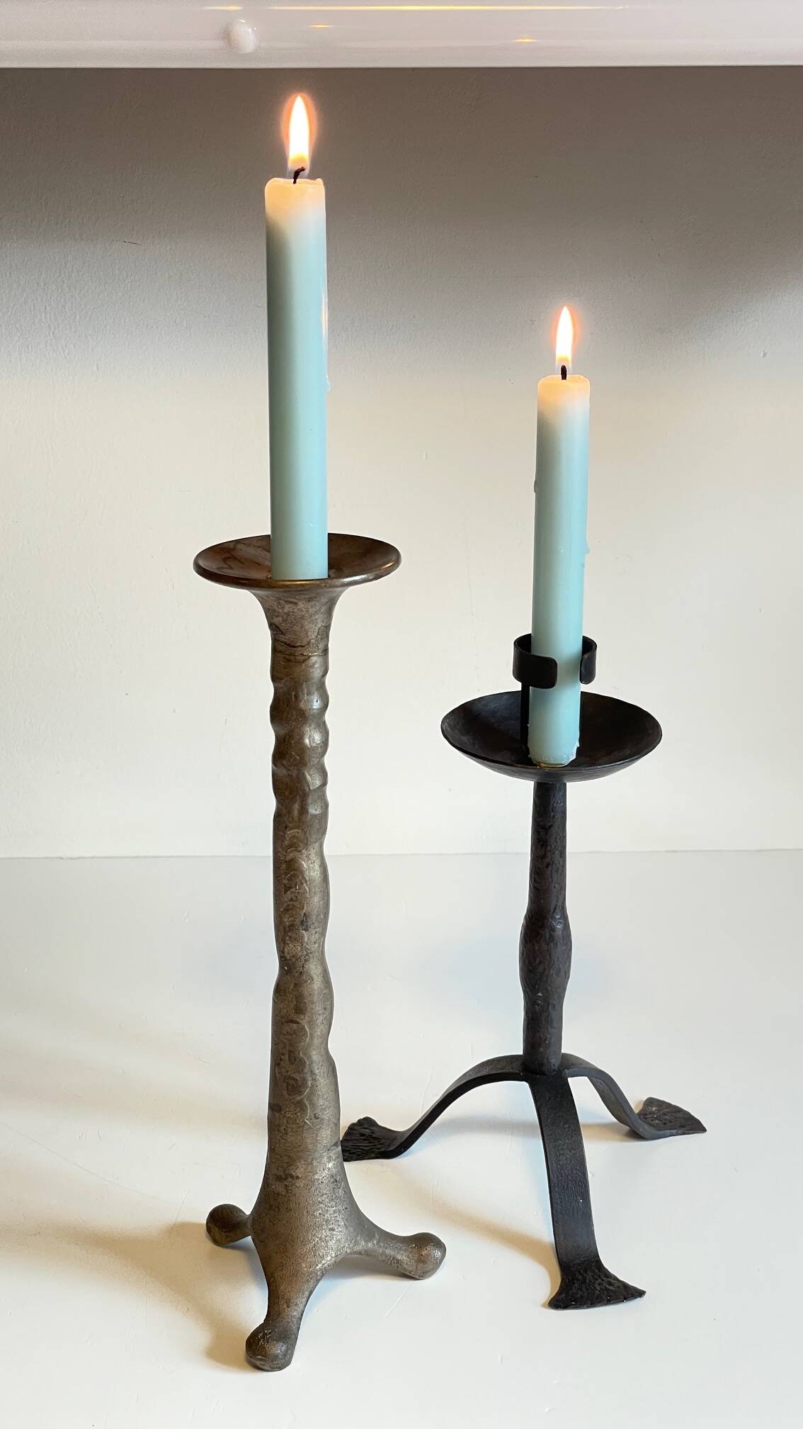Pair of Brutalist Vintage Steel Candlesticks