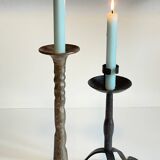Pair of Brutalist Vintage Steel Candlesticks