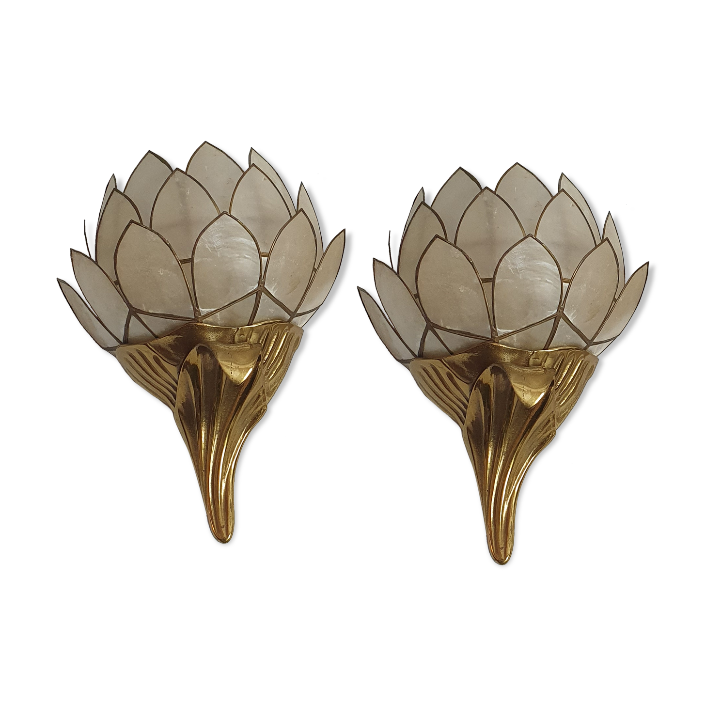 Paire d'appliques lotus bronze & nacre 1970