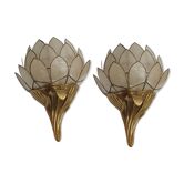 Paire d'appliques lotus bronze & nacre 1970