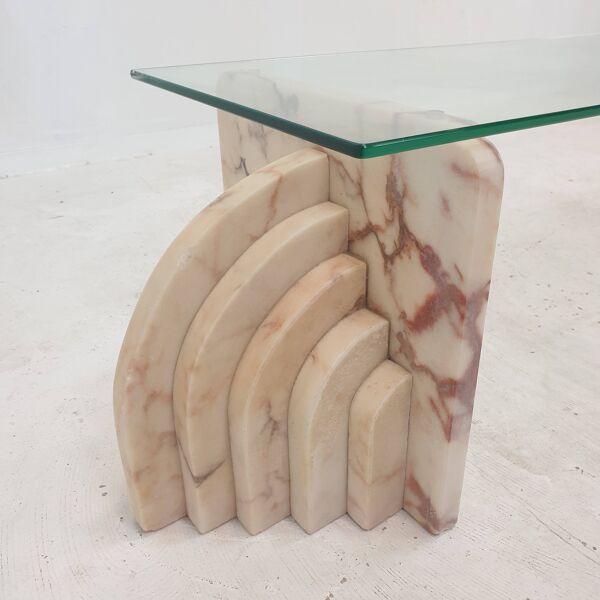 Table basse ou d'appoint en marbre avec verre, italie, 1970s