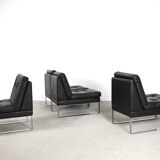 Minimalist german leather & chrome modular sofa from Klöber, 1980s