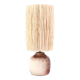 White and brown ceramic lamp, raffia shade