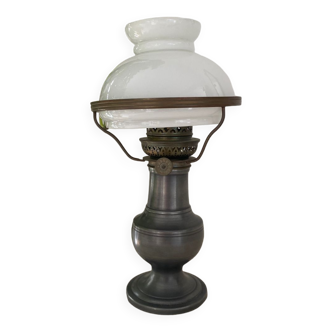 Pewter and opaline table lamp