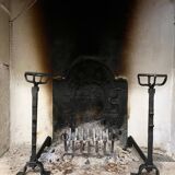Pair of 18th century wrought iron andirons, log-carrying andirons