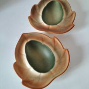 Pair of biomorphic bowls Salins France moss green, 1950s