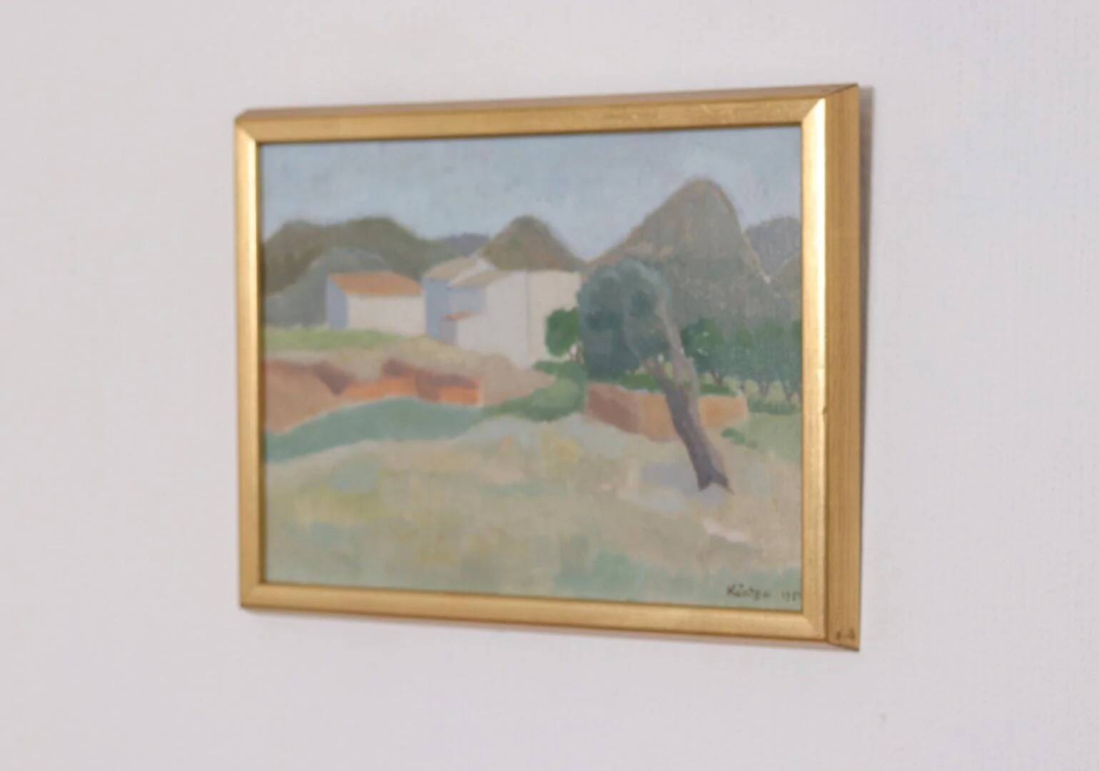 Original Swedish Oil on Panel – “Mountain Village” by Anna Küntzel