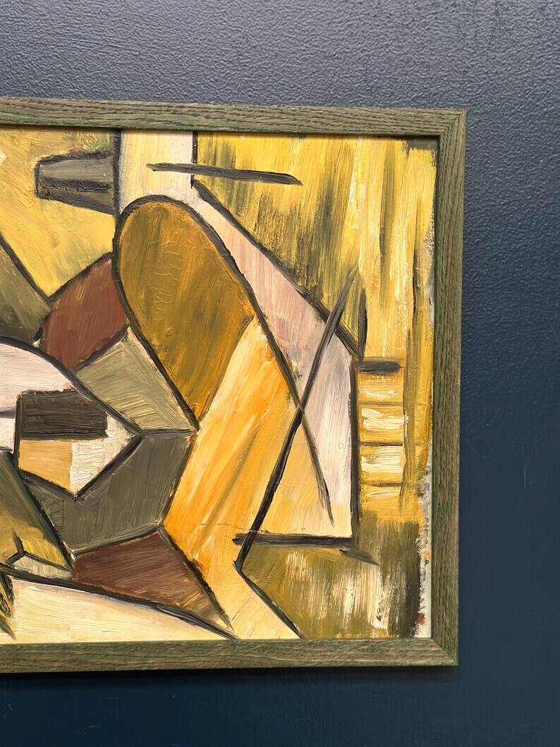 Huile sur panneau d'origine suédoise – « Composition abstraite » – Signée – Vintage