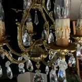 Lustre pampille ancien en bronze et en cristal