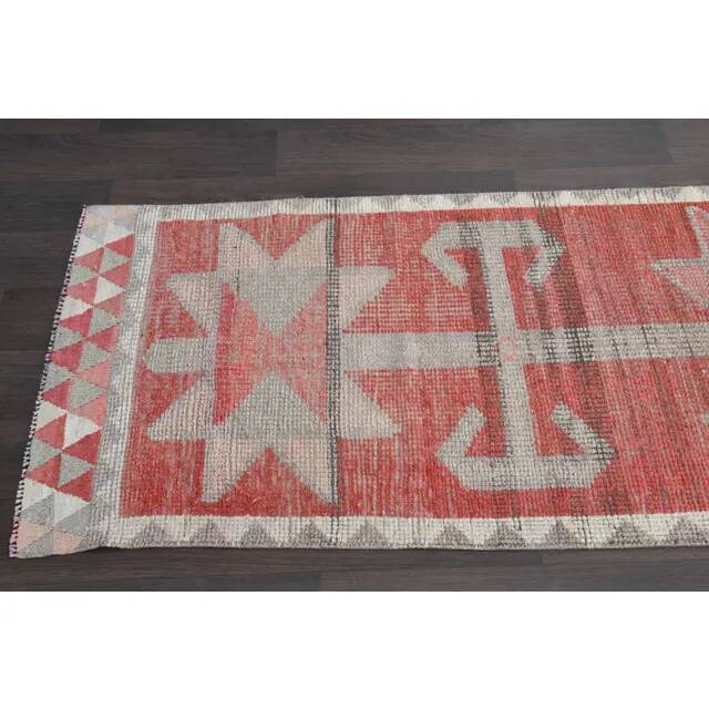 1970s Turkish Oushak Handmade Wool Cotton Red Runner Rug 90x304