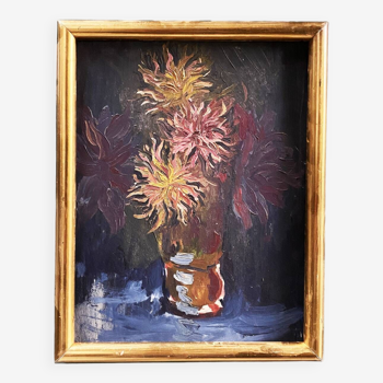 50's painting "Bouquet of dahlias"