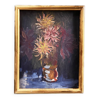 50's painting "Bouquet of dahlias"