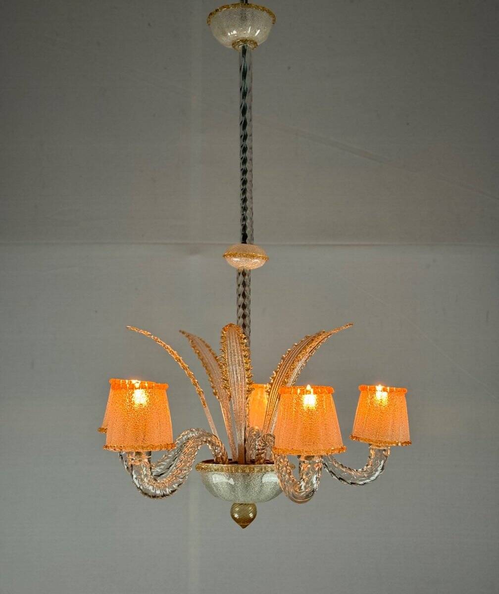 Venetian chandelier in colorless and gilded Murano glass circa 1950