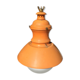 Suspension orange des années 70 métallique et globe verre