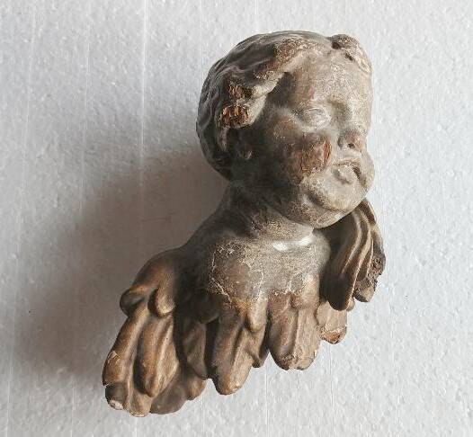 Gilded and silvered wooden angel's head, 18th century