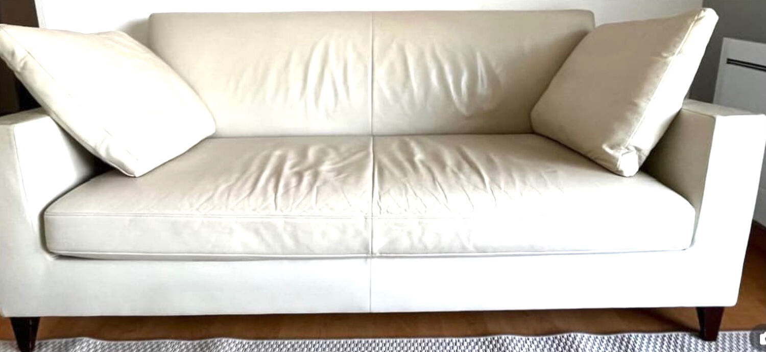 Ligne Roset cream white leather sofa