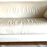 Ligne Roset cream white leather sofa