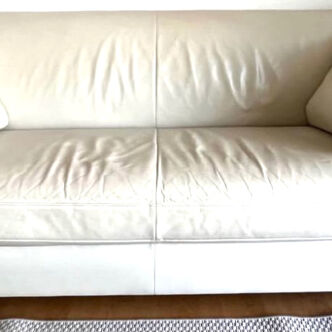 Ligne Roset cream white leather sofa