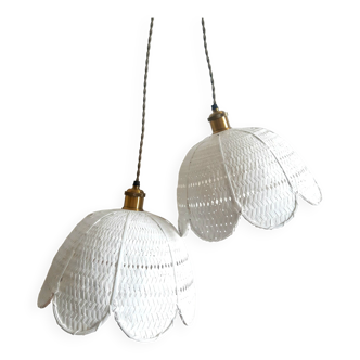 Pair of vintage rattan pendant lights