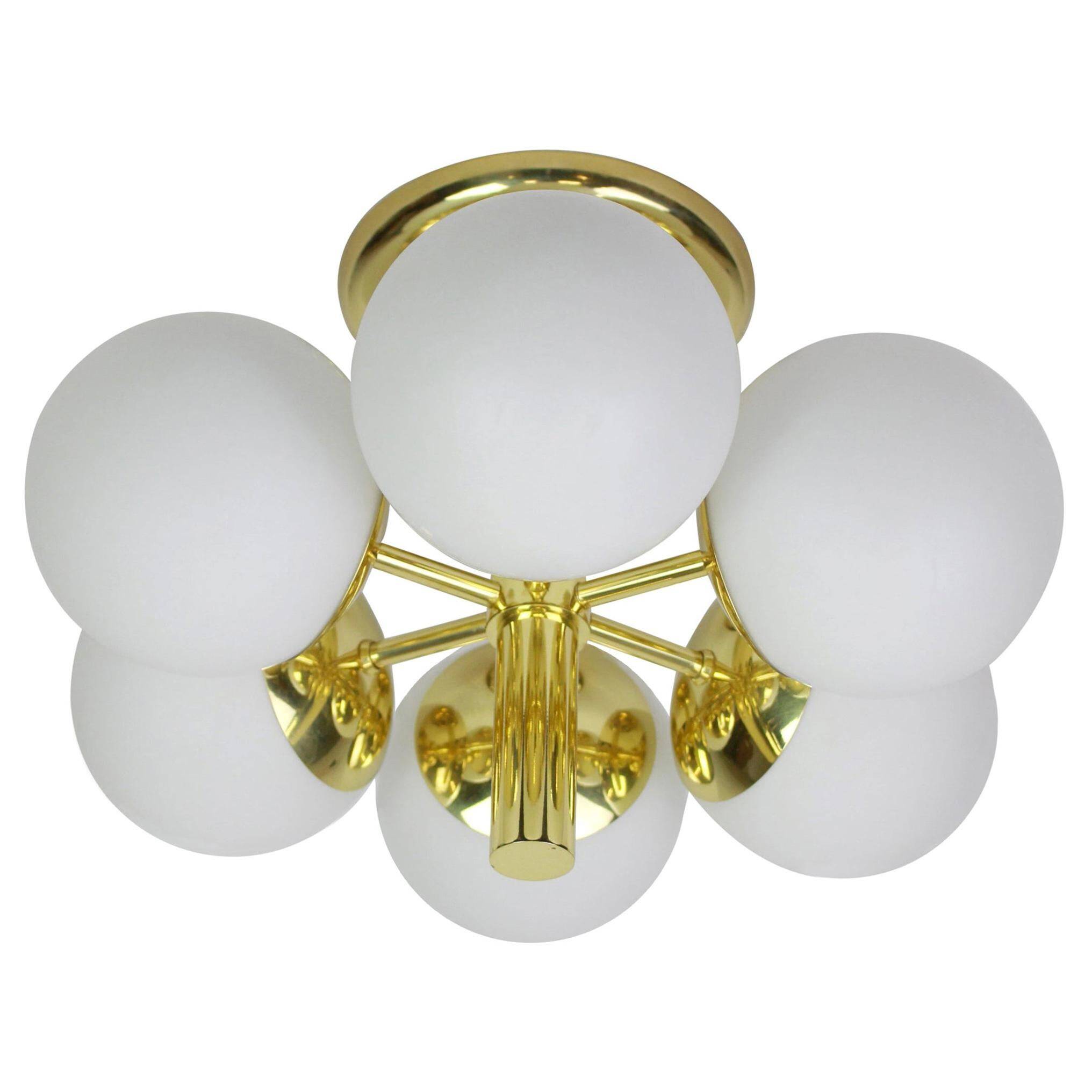 Lustre Radial Sputnik en Verre Opalin Kaiser, Allemagne, années 1960