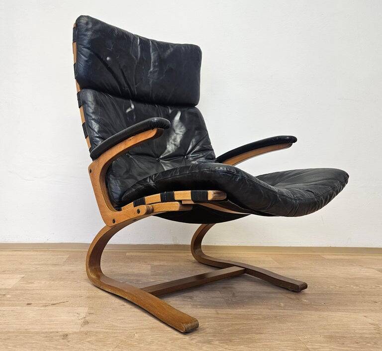 Kengu leather lounge chair by Elsa and Nordahl Solheim Rybo Rykken, Norway, 1960s