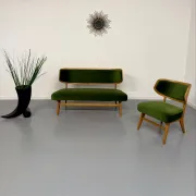 Sofa and armchair designed by Herta-Maria Witzemann, moulded wood, 1960s.