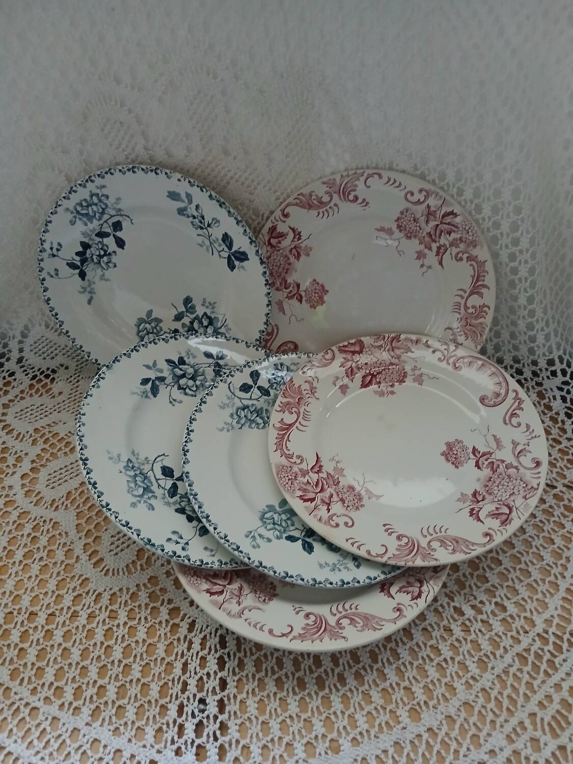 6 antique ironstone dinner plates