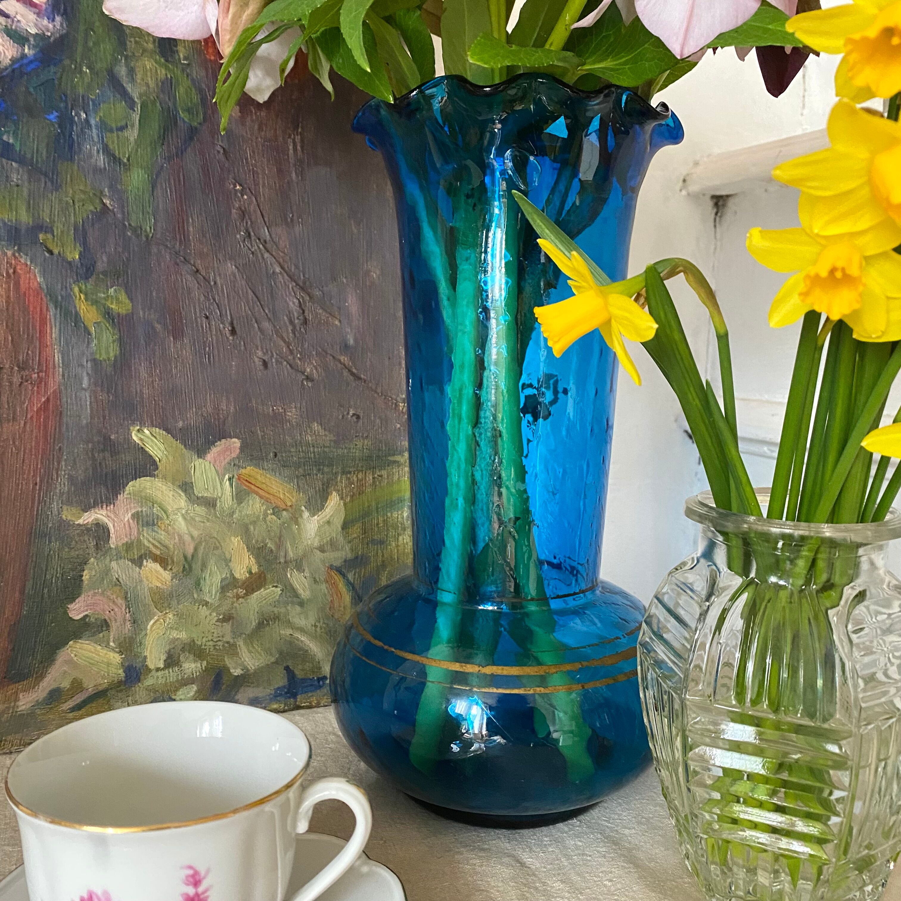 Antique blue glass vase from the 1900s