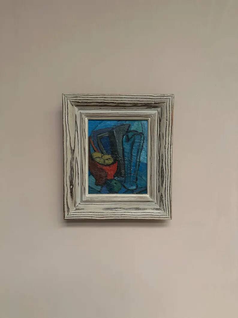 Original Swedish Oil on Panel - 'Still Life with Jugs and Fruits' by Stig Thiderman - Signed - Vintage - Framed