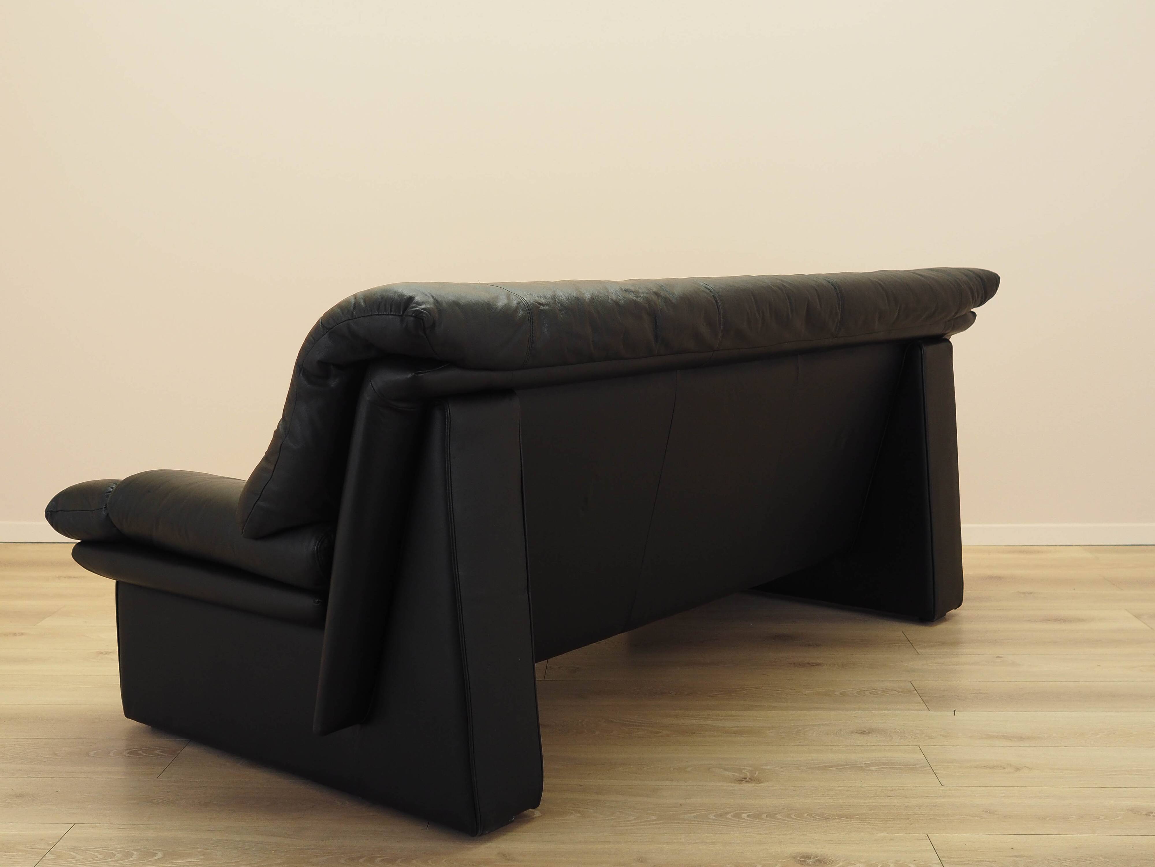 Black leather sofa, Italian design, 1960s, made in Italy