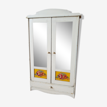 Armoirette en bois peint des années 50 au motif floral