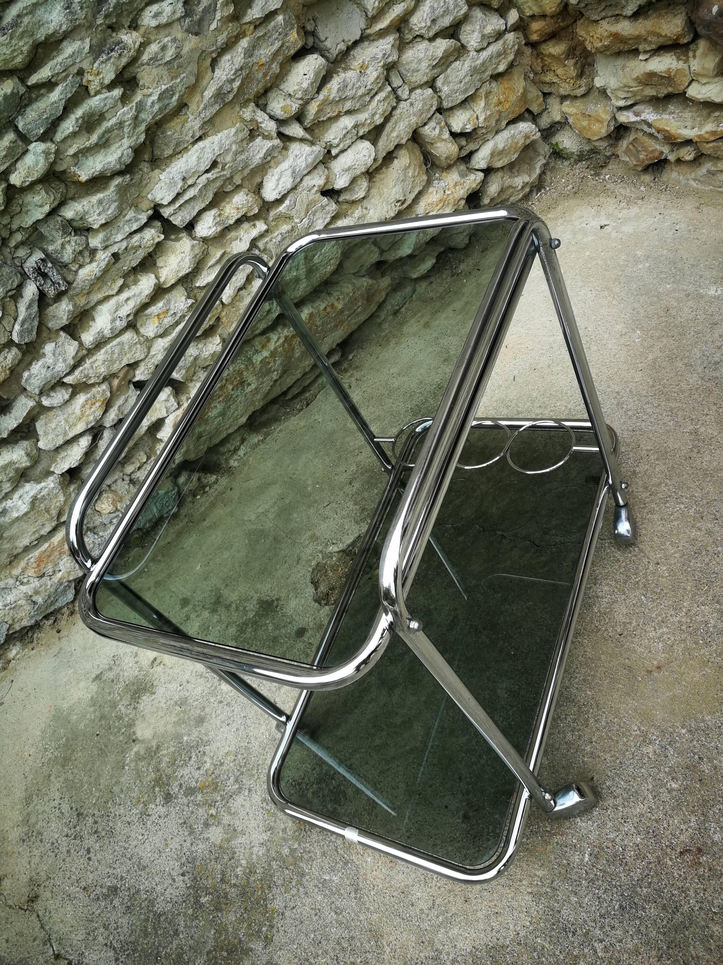 Dessert, bar, glass and chrome on roulette year 70