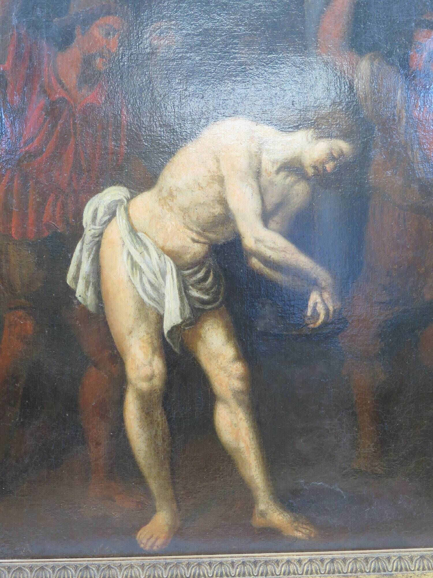 Antique painting Flagellation of Christ with early XIX gilded wooden frame