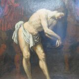 Tableau ancien Flagellation du Christ avec cadre en bois doré début XIX
