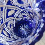 Bohemian vase in cut crystal with blue overlay.