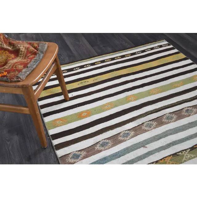 1970s Vintage Turkish Hand-Knotted Wool Cotton Green Runner Rug 139x323