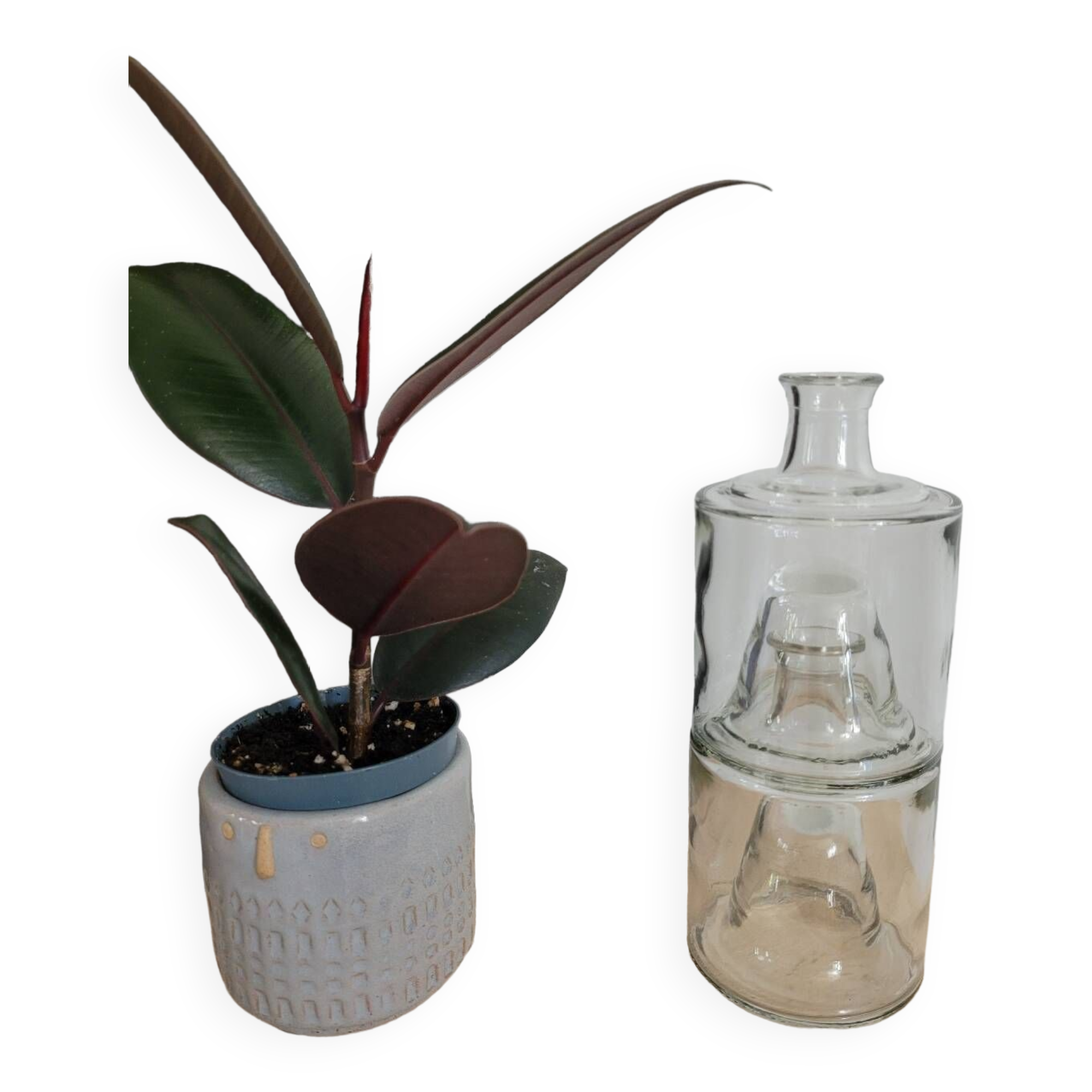 Set of 2 stackable glass bottles