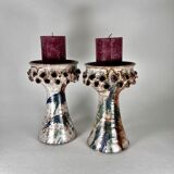 Pair of candle holders in vintage Danish ceramic 1970 signed