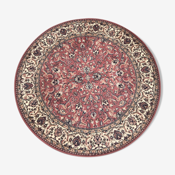 Old pink/cream vintage virgin wool round carpet - 160 cm diameter - Louis de Poortere