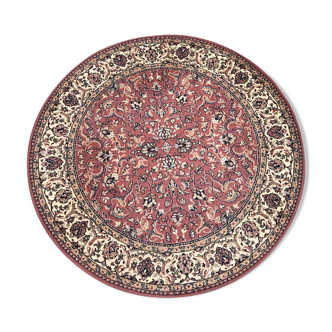 Old pink/cream vintage virgin wool round carpet - 160 cm diameter - Louis de Poortere