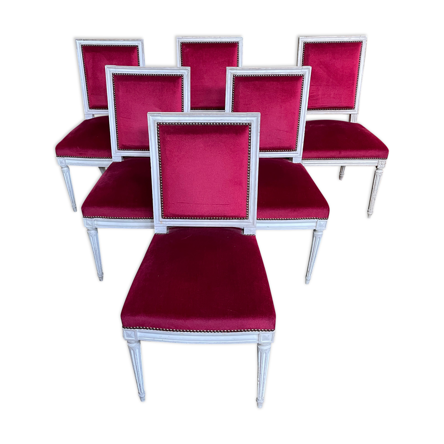 Suite of 6 louis XVI style chairs red velvet