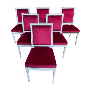 Suite of 6 louis XVI style chairs red velvet