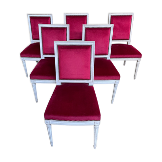 Suite de 6 chaises de style Louis XVI velours rouge