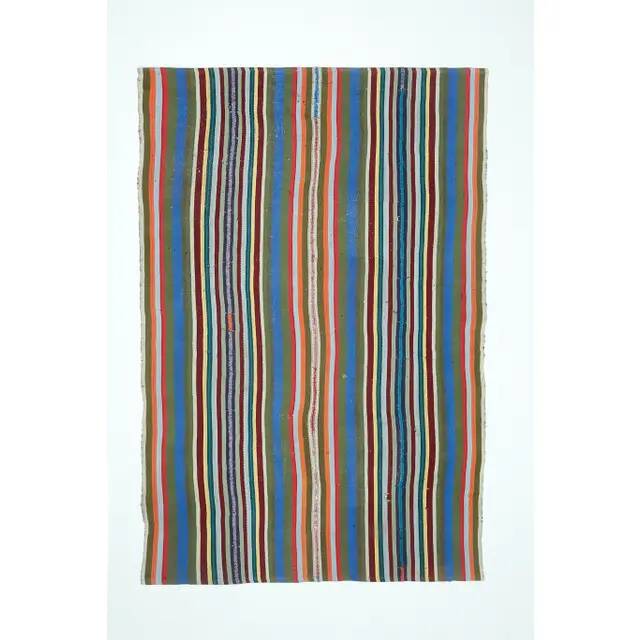 Vintage Turkish Oushak Handmade Wool Cotton Blue Kilim Area Rug 154x230