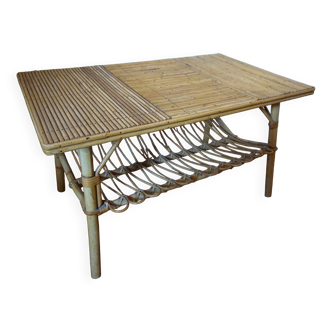 Table basse en rotin, années 60-70