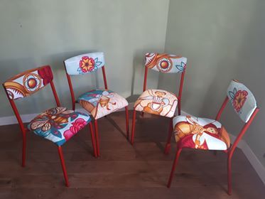 Schoolboy chair lined with colorful fabric