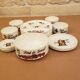 Gien earthenware fondue set 8 plates and 5 bowls