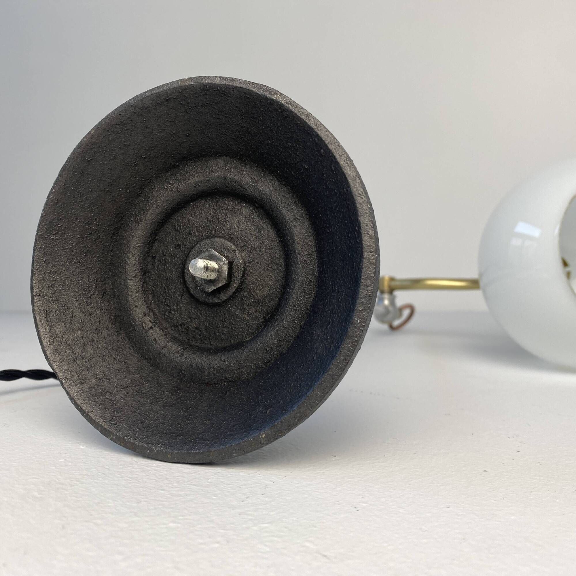 Vintage up and down lamp in opaline, brass and metal
